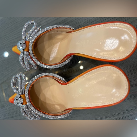MACH & MACH Double Bow Crystal-Embellished Mules in Orange - Picture 6 of 8